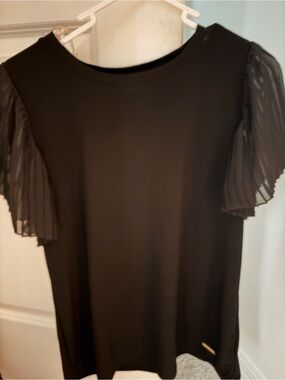 Anne Klein Black Crewneck Short Sleeve Top